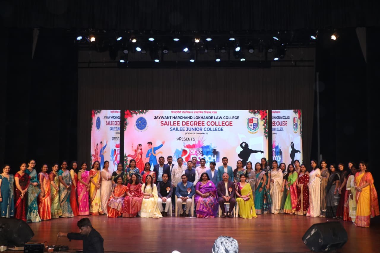 Sailee Degree College faculty and staff on stage at the Rangmanch annual day